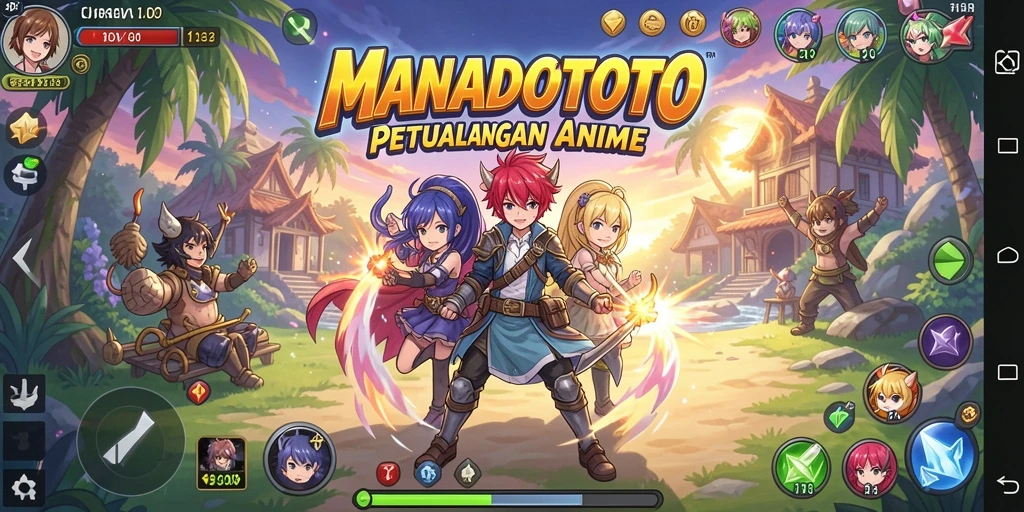 Screenshot gameplay MANADOTOTO yang menunjukkan aksi pertarungan karakter Anime.