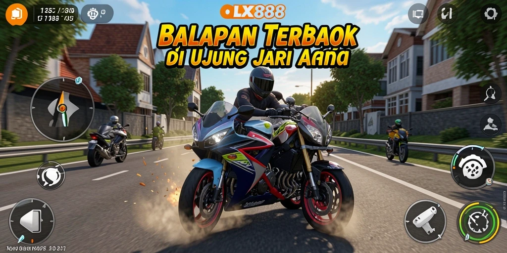Gameplay seru OLX888 dengan balapan motor yang mendebarkan.