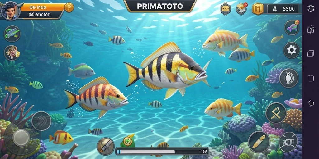 Gameplay menarik PRIMATOTO, tembak ikan dengan berbagai level dan tantangan.